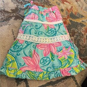 Lilly Pulitzer Blue and Pink Ruffled Tiered Midi Skirt